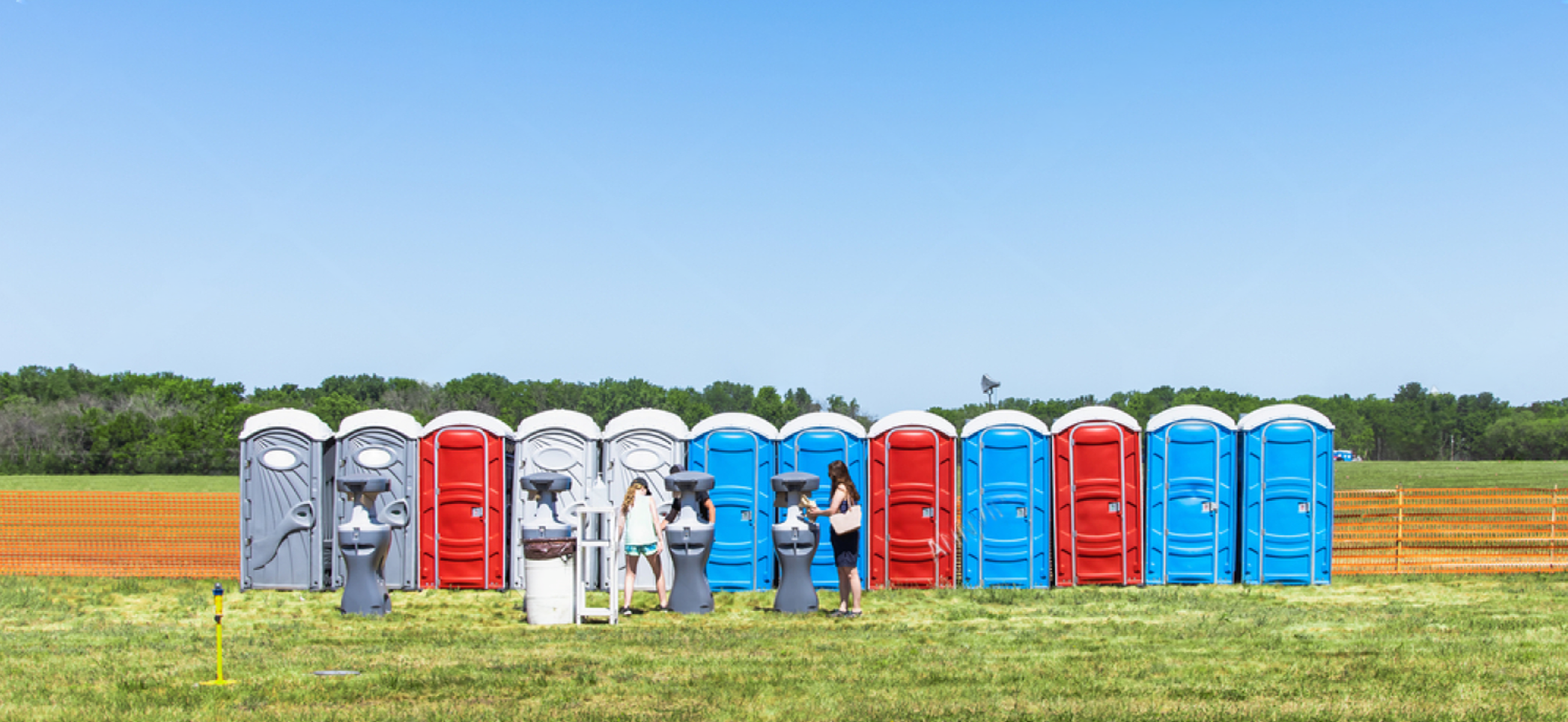 Construction site with portable toilets